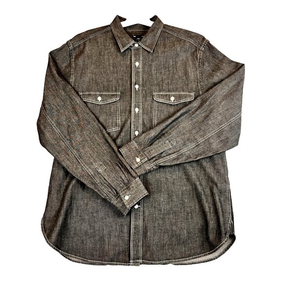 Gap Mens XL Black Denim Button-Up Shirt With Dual Chest Pockets & White Stitch - Picture 1 of 12